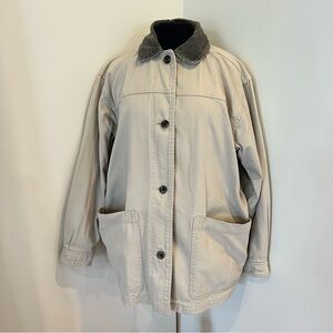 Vintage Eddie Bauer Womens M Cotton Chore Coat Barn Coat Corduroy Collar Stone